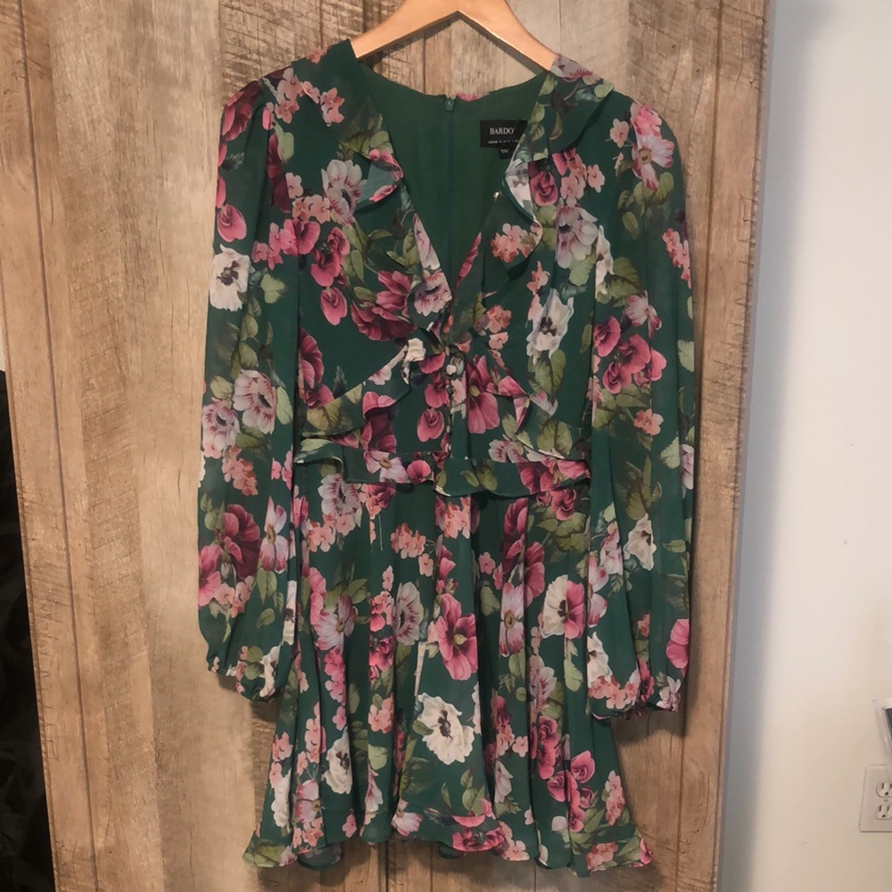 Bardot Green Floral Long Sleeve Dress